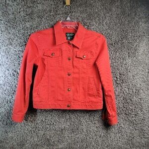 Lauren‎ Jeans Co R.L. Women's Size P/M Denim Jacket Red Long Sleeve Snap Button